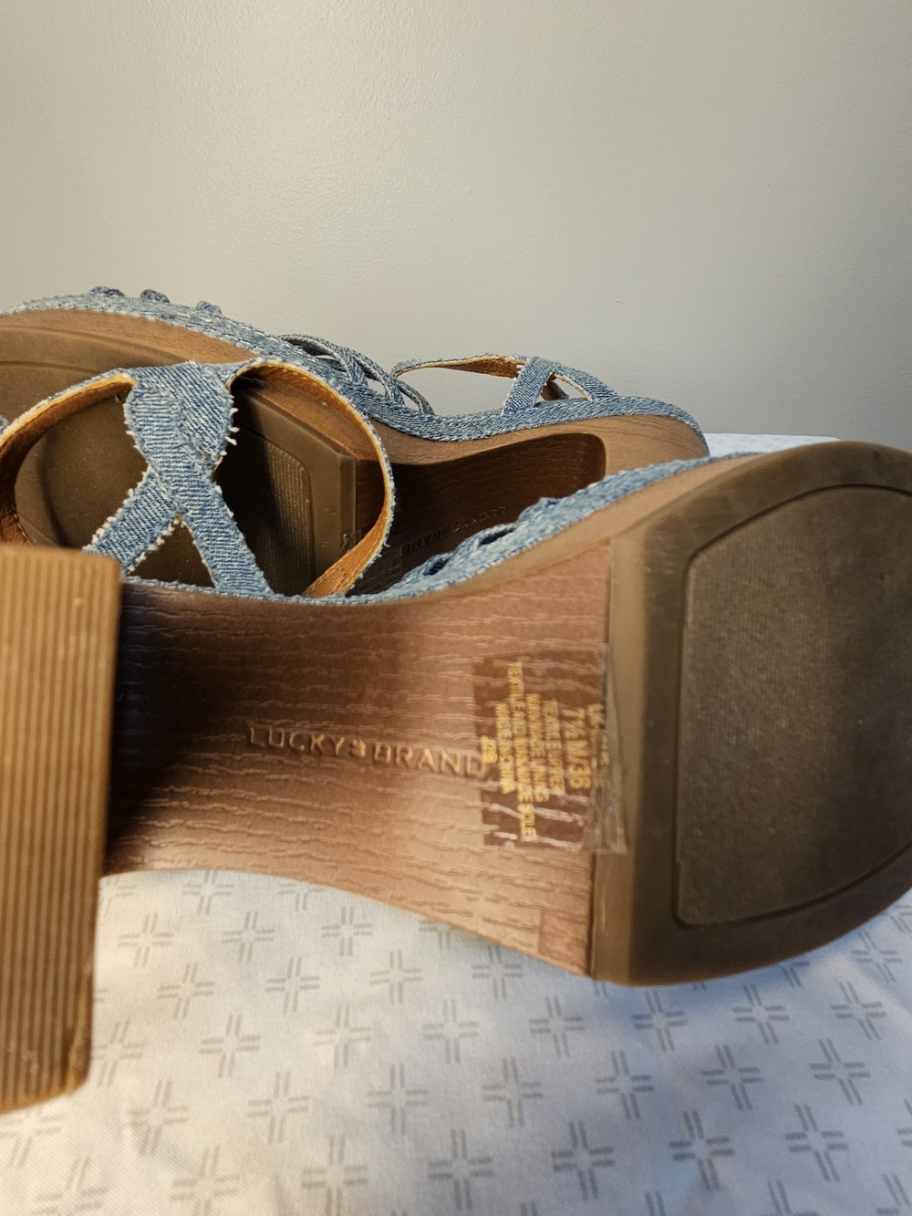 Lucky Brand Y2K Denim Platform Heeled Sandals with Ankle Strap - Picture 11 of 12